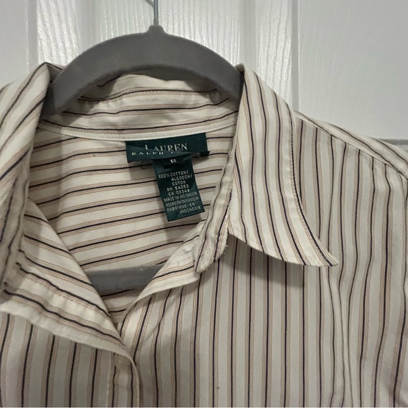 Lauren Ralph Lauren Beige Striped Button-Down Shirt - Picture 7 of 9
